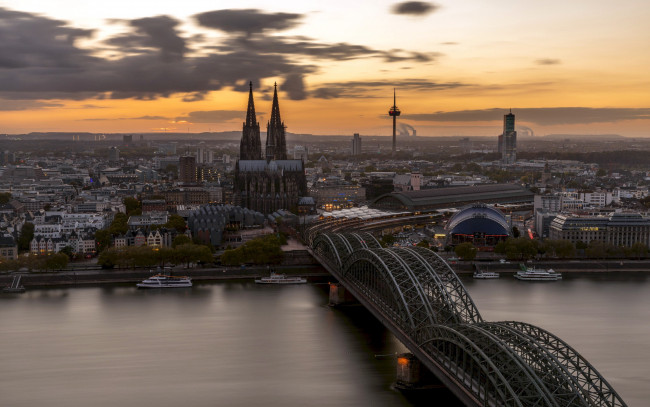 Обои картинки фото города, кельн , германия, мост, сумерки