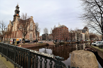 Картинка города амстердам+ нидерланды канал мост дома