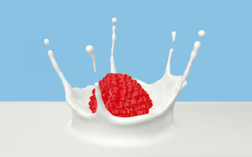 Картинка векторная+графика еда+ food ягоды малина всплеск молоко