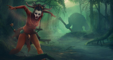 Картинка видео игры diablo iii монстр деревья магия ручей лес шаман witch doctor 3 дубина