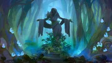 Картинка фэнтези девушки мрак запустение лес цветы скульптура