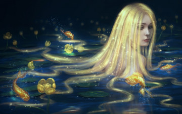 Картинка фэнтези девушки вода рыбки волосы