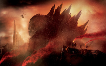 Картинка кино+фильмы godzilla+ 2014 вертолет монстр динозавр godzilla годзилла город разрушенный