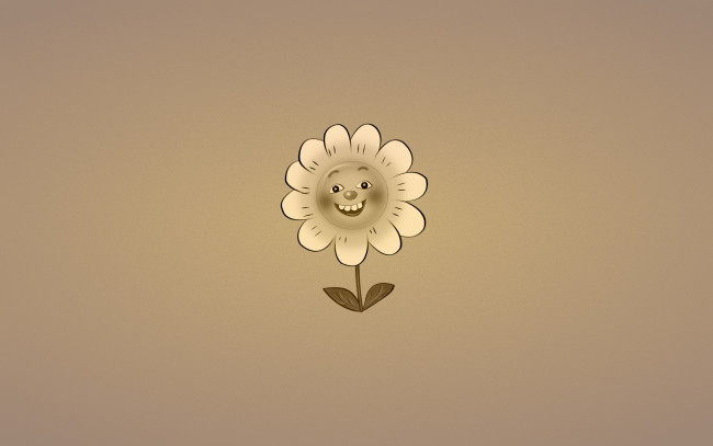Обои картинки фото рисованные, минимализм, цветок, растение, листочки, темноватый, фон, ромашка, улыбка