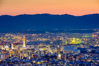 Картинка киото+Япония города киото+ Япония киото мегаполис панорама дома ночь огни