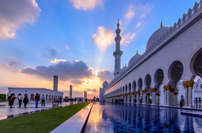 Обои картинки фото города, абу-даби , оаэ, рассвет, шейх, мечеть