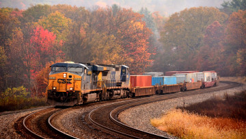 Картинка техника поезда поезд поворот роща осень железная дорога грузовой