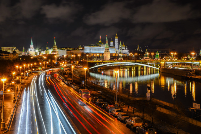 Обои картинки фото города, москва , россия, ночь, огни