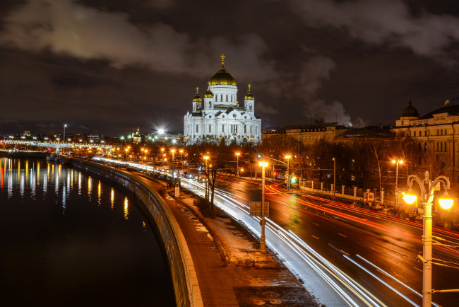 Обои картинки фото города, москва , россия, огни, ночь