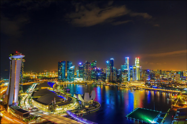 Обои картинки фото города, сингапур , сингапур, огни, ночь, город, singapore