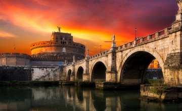 Картинка sant`angelo города рим +ватикан+ италия мост ночь собор