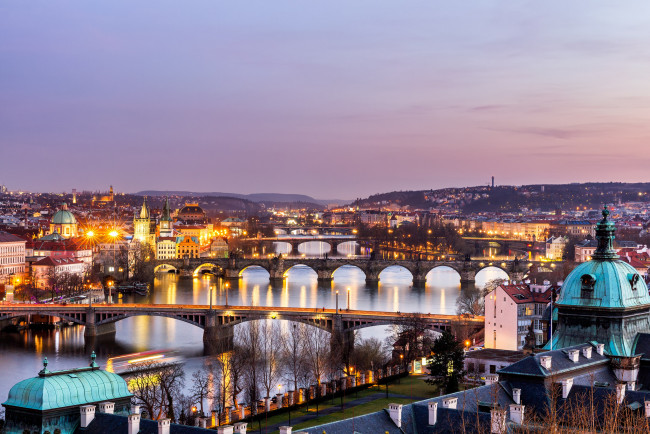 Обои картинки фото prague bridges, города, прага , Чехия, мосты, река, простор