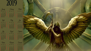 Картинка календари фэнтези капюшон крылья оружие