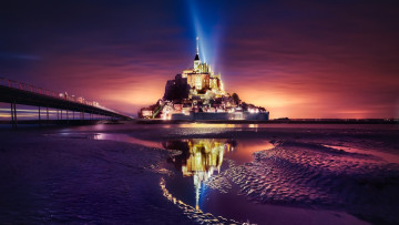 Картинка города крепость+мон-сен-мишель+ франция крепость ночь