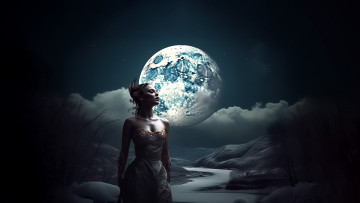 Картинка фэнтези девушки девушка на фоне огромной луны