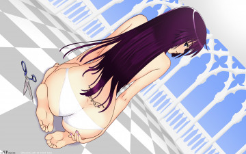 Картинка аниме bakemonogatari senjougahara+hitagi девушка клетчатый+пол нижнее+белье татуировка колонна