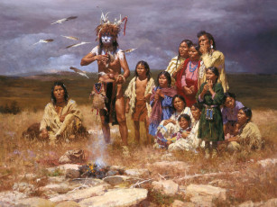 Картинка рисованные люди шаман индеец