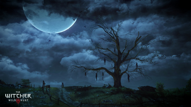Обои картинки фото the witcher 3,  wild hunt, видео игры, висельники, луна, дерево