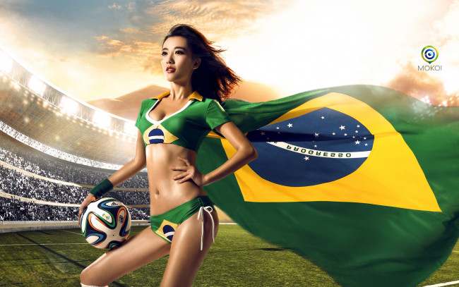 Обои картинки фото спорт, футбол, чемпионат, мира, бразилия, мяч, взгляд, девушка