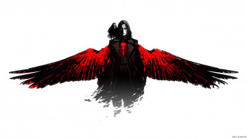 Картинка рисованное кино ворон the crow фильм arsenxc красный белый фон арт черный крылья парень