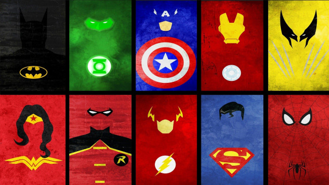 Обои картинки фото векторная графика, мультфильмы , cartoons, супермэн, железный, Человек, капитан, америка, зеленый, фонарь, флэш, Человек-паук, росомаха, бэтмен, образы, герои, комиксы