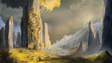 Картинка фэнтези пейзажи часы manu micheler древо арт фентези горы