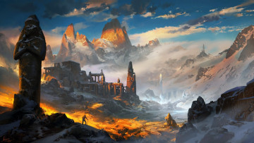 Картинка фэнтези пейзажи фентези горы ling xiang арт