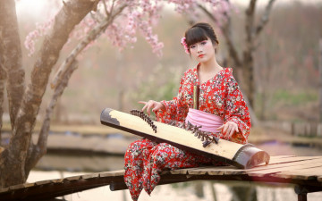 Картинка музыка -другое азиатка взгляд девушка природа инструмент