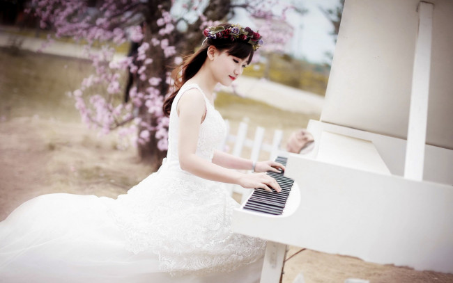 Обои картинки фото музыка, -другое, азиатка, рояль, девушка