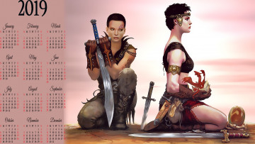 Картинка календари фэнтези calendar сидеть яйцо дракон оружие девушка