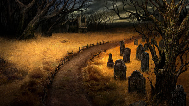 Обои картинки фото видео игры, 2 moons , dekarun, надгробья, кладбище, дорога, лес, развалины, могилы