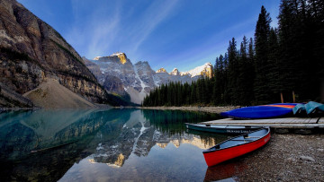 Картинка корабли лодки +шлюпки горы озеро отражение