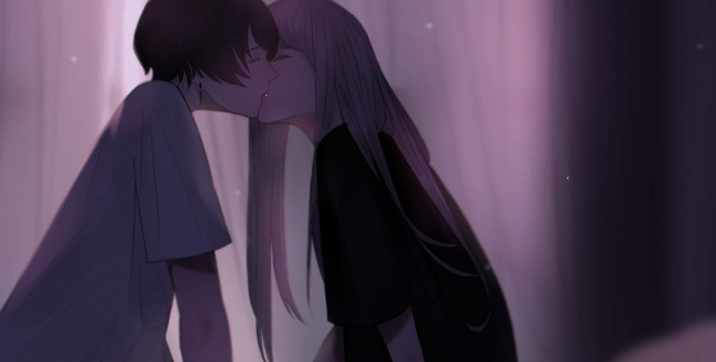Обои картинки фото аниме, unknown,  другое , поцелуй