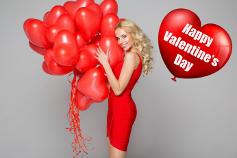 Картинка праздничные день+святого+валентина +сердечки +любовь блондинка шарики сердце надпись