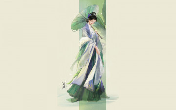 Картинка рисованное люди девушка зонт