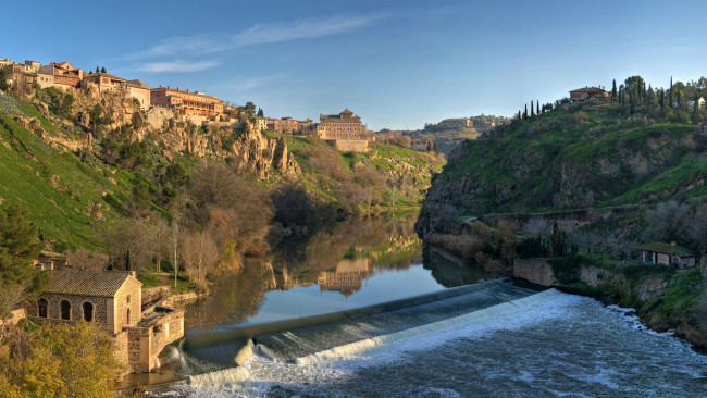 Обои картинки фото tagus, river, panorama, toledo, spain, города, пейзажи, вид, река, толедо, испания