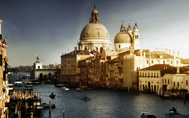 Обои картинки фото venice, города, венеция, италия, канал, храм, лодки