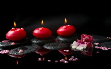 Картинка разное свечи орхидея цветок спа камни жемчужины вода