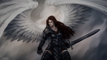 Картинка фэнтези ангелы девушка взгляд фон оружие ангел