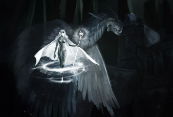 Картинка фэнтези красавицы+и+чудовища посох девушка магия дракон
