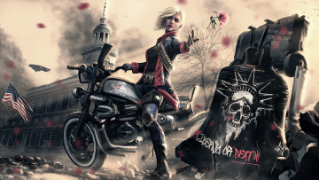 Картинка фэнтези девушки постапокалипсис мотоцикл девушка колокол