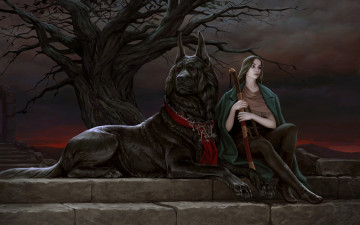 Картинка фэнтези красавицы+и+чудовища девушка собака