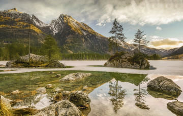 Картинка германия природа горы камни водоем облака деревья