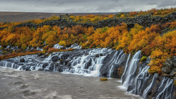 Картинка hraunfossar iceland природа водопады