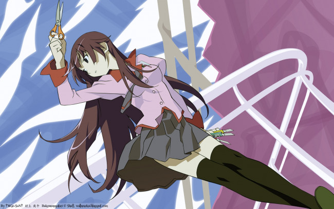 Обои картинки фото аниме, bakemonogatari, senjougahara hitagi, девушка, форма, ножницы