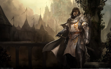 обоя guild, wars, видео, игры, город, замок, рыцарь