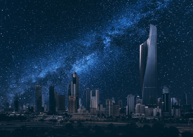 Обои картинки фото kuwait, city, города, столицы, государств, здания, звёздное, небо, ночной, город, кувейт