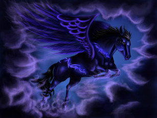 Картинка фэнтези пегасы тучи ночь лошадь крылатая пегас