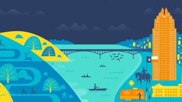 Картинка векторная+графика природа река мост