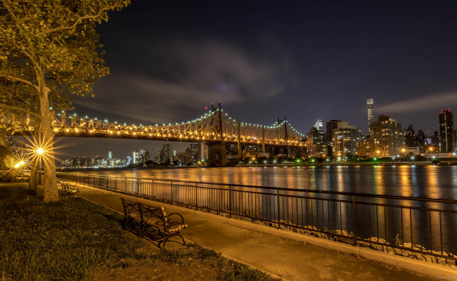Обои картинки фото города, - мосты, река, ночь, огни
